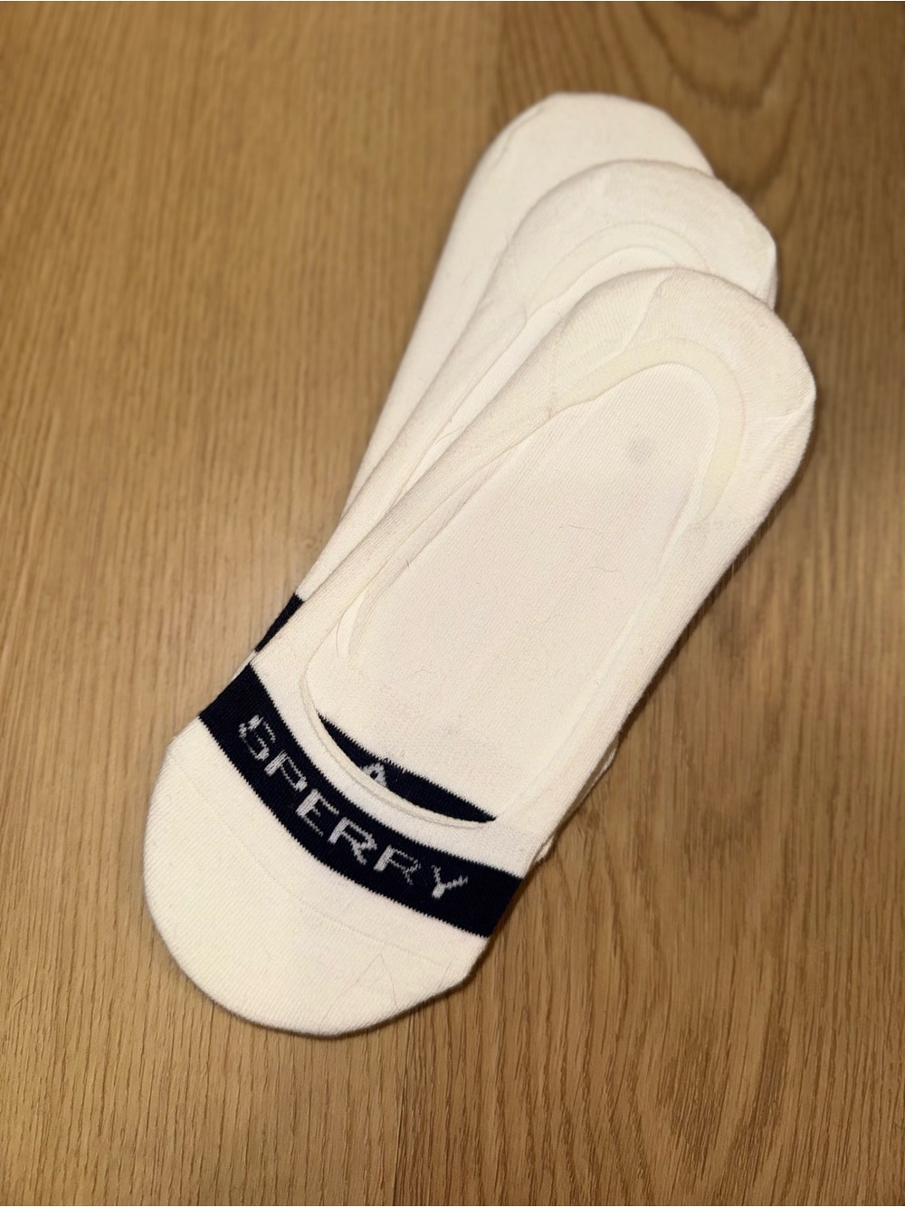 Sperry White Low-Cut No-Show Sock Liners with Navy Logo
